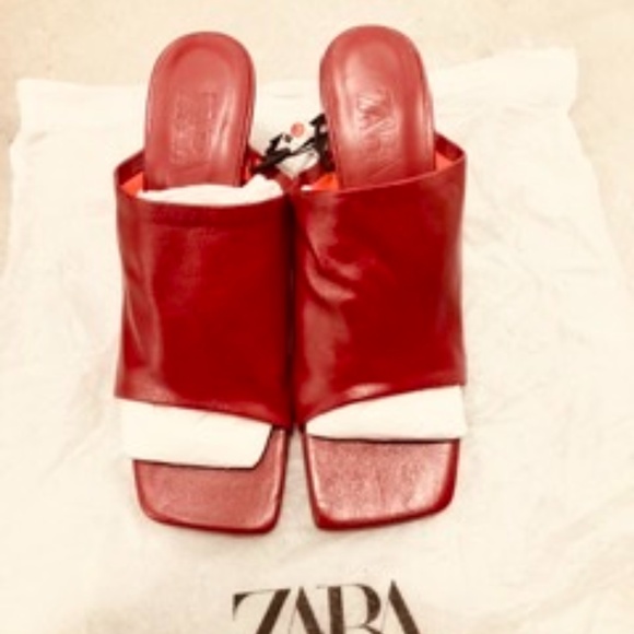 ZARA Real LEATHER Heeled Mules Shoes, 40, NWT - Picture 2 of 7